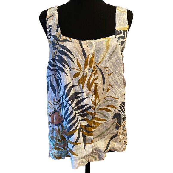 C&C CALIFORNIA Linen Sleeveless Top Shirt  Size Small Tropical Flowers - Picture 1 of 5